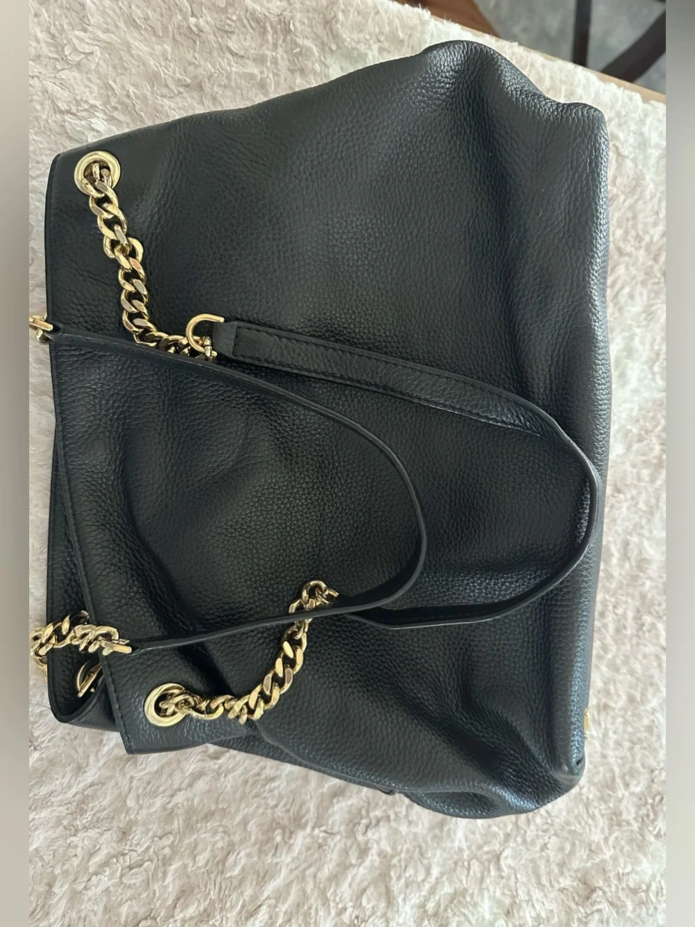 Michael Kors Set: Jet Set Handbag & Continental Wallet In Black Pebbled Leather.